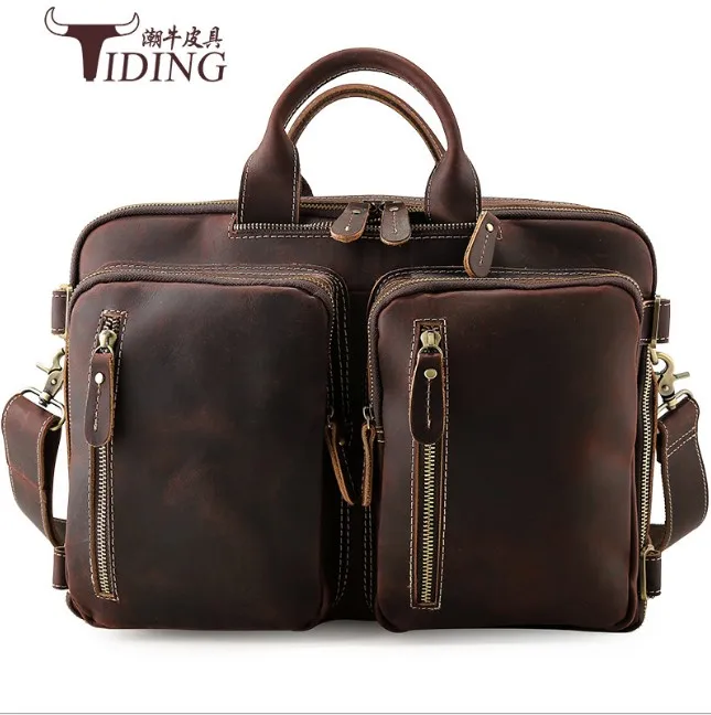 Hot Product  Man Large Capability 16" Laptop Travel Bags Handbags Genuine Leather Vintage Big Brand Business Tra