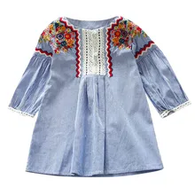 Красивые вышитые Мода В полоску; на весенне-осенний сезон платье одежда для маленьких девочек вышивка полоса вечерние Пышное Платье для принцессы F4