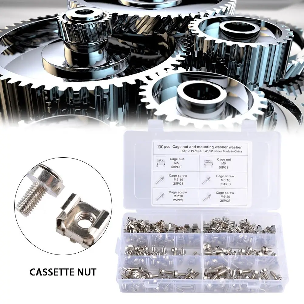 New Style 100PCS Square Hole Hardware Cage Nuts Mounting Screws Washers