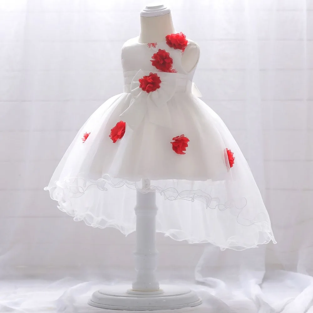 

QAZIQILAND Summer Baby Girl Dress 1 Year Birthday Party Dress Pink Sleeveless Bow Princess Tutu Dress For Babies Clothes Batismo