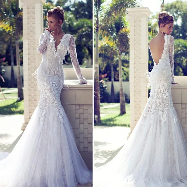 Long Sleeve Backless Wedding Dress