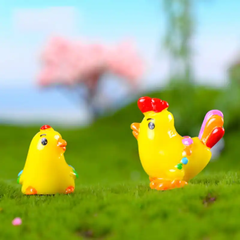 Zocdou 2 peças galinha galo pintainho frango rebanho aves modelo acolhedor pequena estátua estatueta artesanato figura ornamento miniaturas