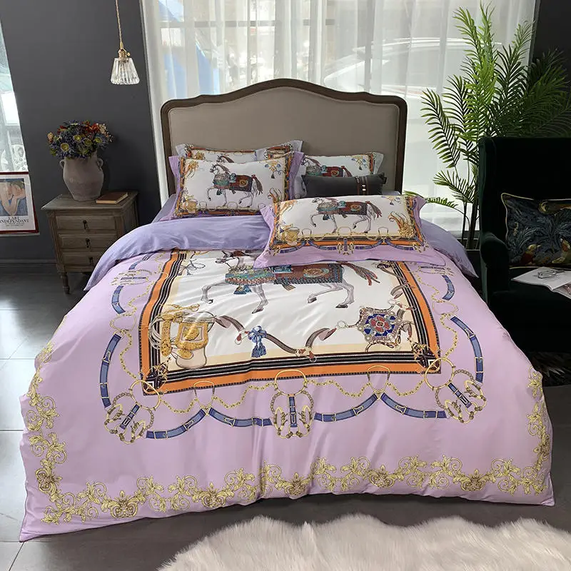 Famvotar 4 Pcs High End Luxury Bedding Set Royal Exquisite Horse