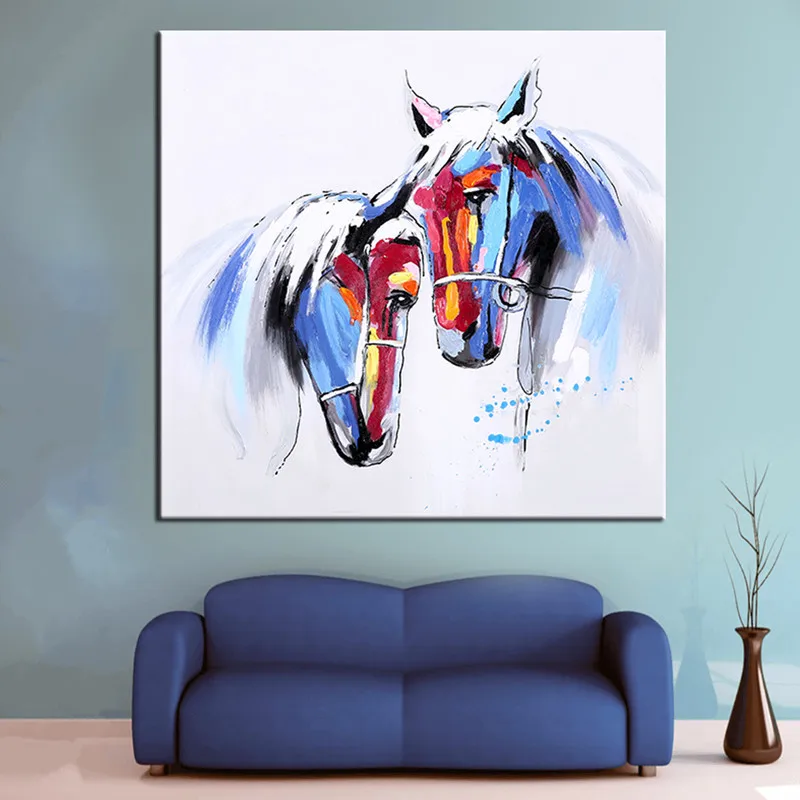 

Modern Home Decor Arts Large Handmade Animal Wall Painting Pictures Handpainted Abstract Cartoon Horses Oil Paintings On Canvas