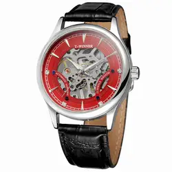 Новые Красные модные стильные Скелет Diamond Роскошные Дизайн мужские часы лучший бренд мужской наручные часы Механический ручной взвод часы
