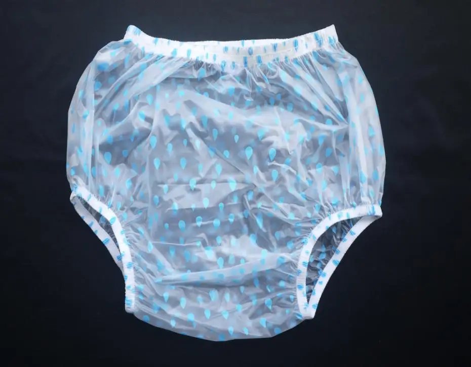 

ABDL Haian Adult Incontinence Pull-on Plastic Pants Color Blue Rindrops Print