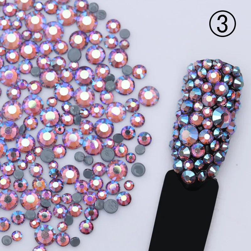 

1 Bag Colorful Nail Rhinestones Multi-size Flat Bottom 3D Nail Decor 6 Colors Manicure Nail Art Decorations