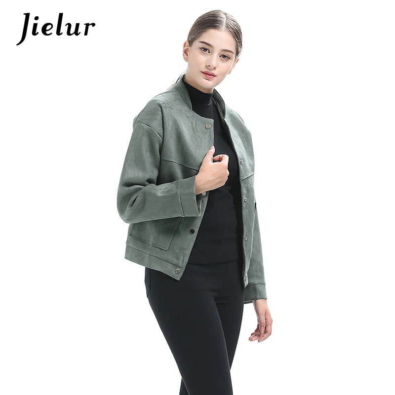 Женская кожаная короткая куртка с длинным рукавом на пуговицах|jacket women|short jacketsuede