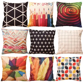 

9 Styles Home Colorful Geometry Nature Home "back to school" Cotton Linen Throw Pillow Case Cover Small Pillowcase 43*43cm
