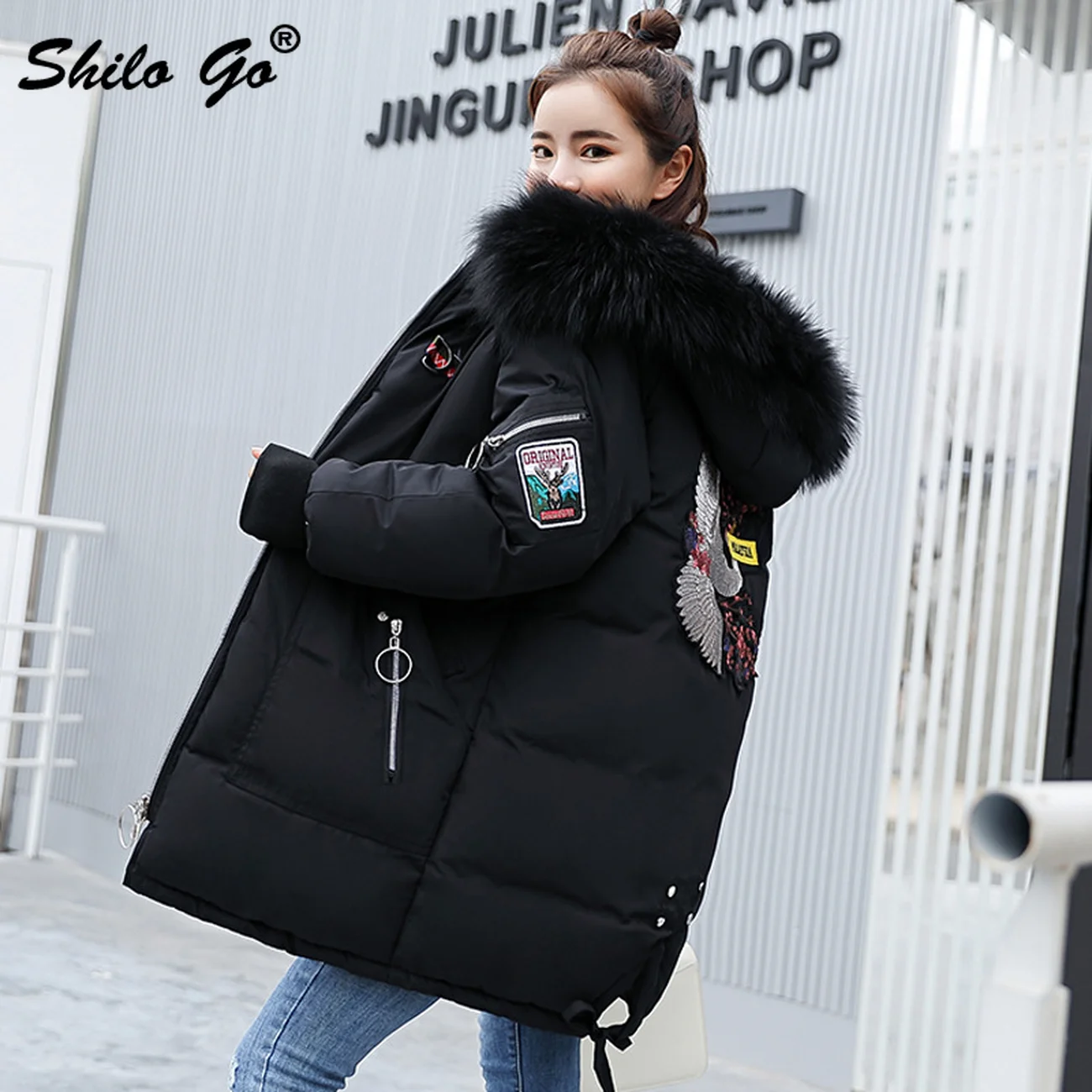 À Outwear 4 Broderie Épaissir Capuchon Causalité Fourrure Boulangerie Coton Parkas Manteau 3 Streetwear Col De Ami Femmes 2 1 Chaud D'hiver Long TInqR