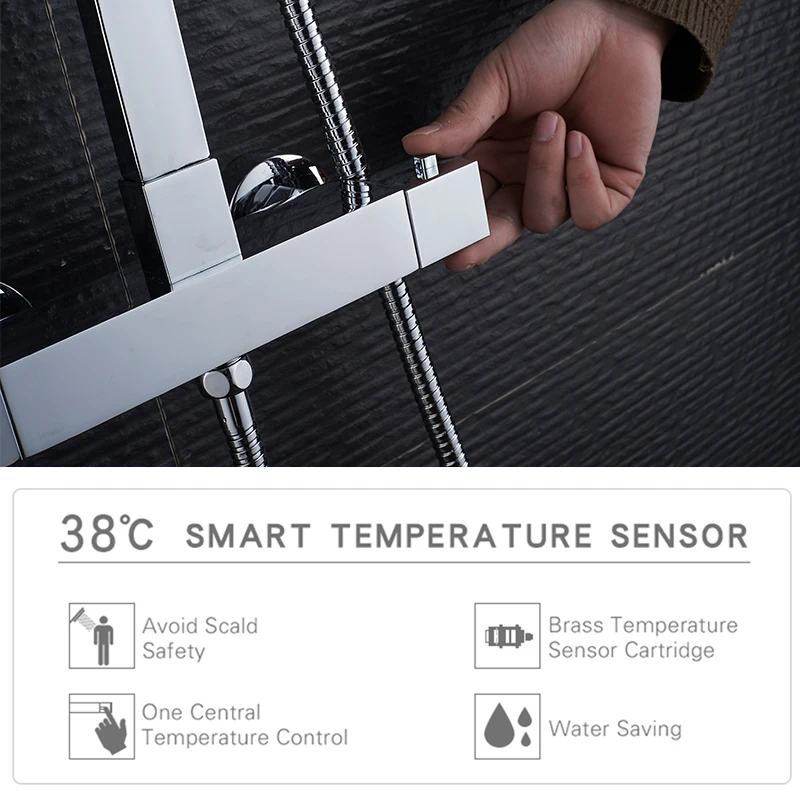 Online ROVATE Badezimmer Thermostat Dusche Set, Konstante Temperatur Control Bad Wasserhahn Dusche System, Messing Chrom