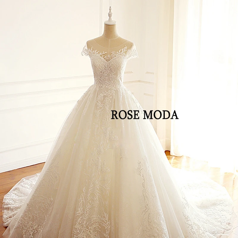 Роза Мода Потрясающие Короткие рукава с крылышками кружева свадебное платье Свадебные платья с открытой спиной со шнуровкой сзади реальные фотографии