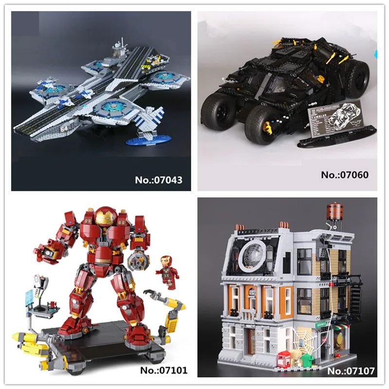 

07043 Shield Helicarrier 07060 Batman Armored Chariot 07101 Iron Man 07107 Sanctum Sanctorum Showdown Building Block Toys