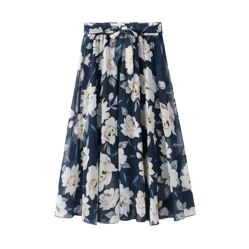 Chiffon Skirt Summer New Lace Floral Long Skirt Print Large Fairy Beach ...