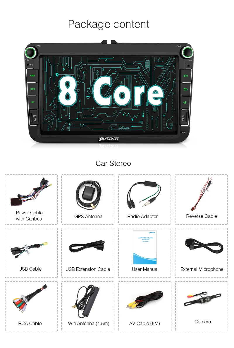 Discount Pumpkin 2 Din 8"Qcta-core Android 7.1 Car Multimedia Player NO DVD GPS Navigation Stereo For VW/Volkswagen/Passat/Golf/Skoda 22