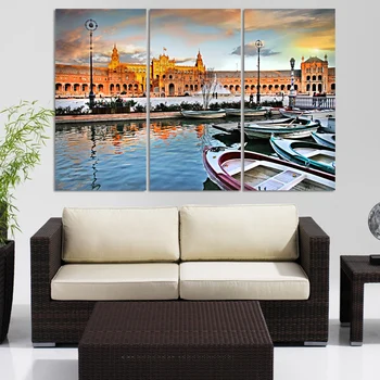 

Home Decoration For Living Room Wall Art Modern Picture 3 panels sea building poster Print On Canvas no frame