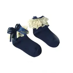 Хлопковые новые детские носки для девочек, носки принцессы для девочек, кружевные носки с бантом, носки-гетры