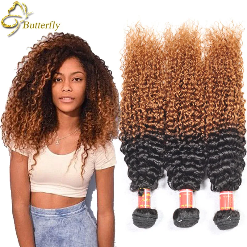 Two Tone Ombre Brazilian Hair 1b 27 30 Afro Kinky Curly Hair 3 Pcs