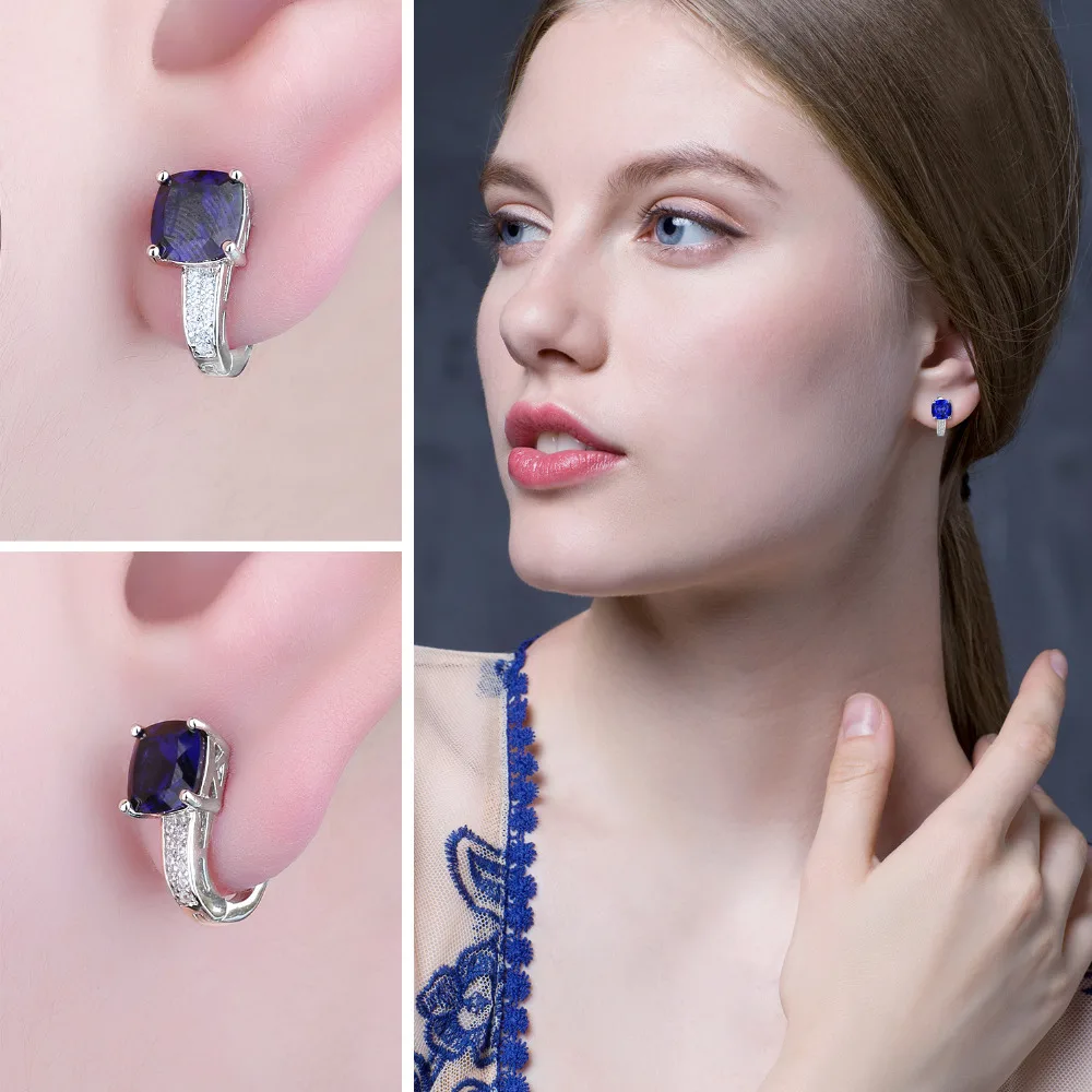 Cushion 4.4ct Created Blue Sapphires 925 Sterling Silver Clip Earrings Women Fashion Statement Gemstone Jewelry ear clip earrings,clip earrings
