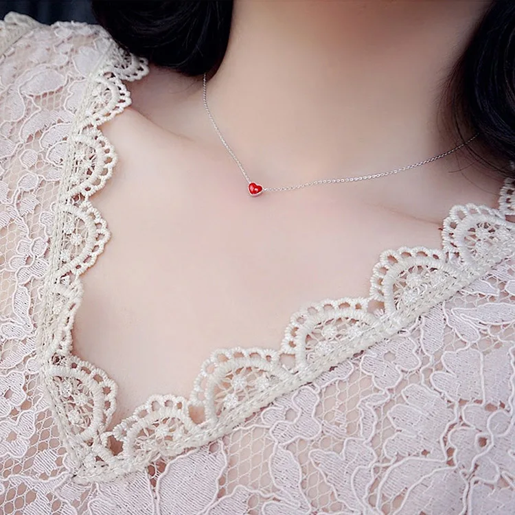 Милые Чокеры с красным сердцем, колье s для женщин, летние модные ювелирные изделия, короткое ожерелье с ключицей, Bijoux Femme