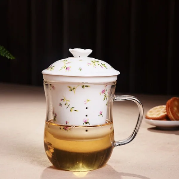 Капсула с крышкой термостойкая утолщенная стеклянная керамическая офисная чайная чашка - Цвет: 3