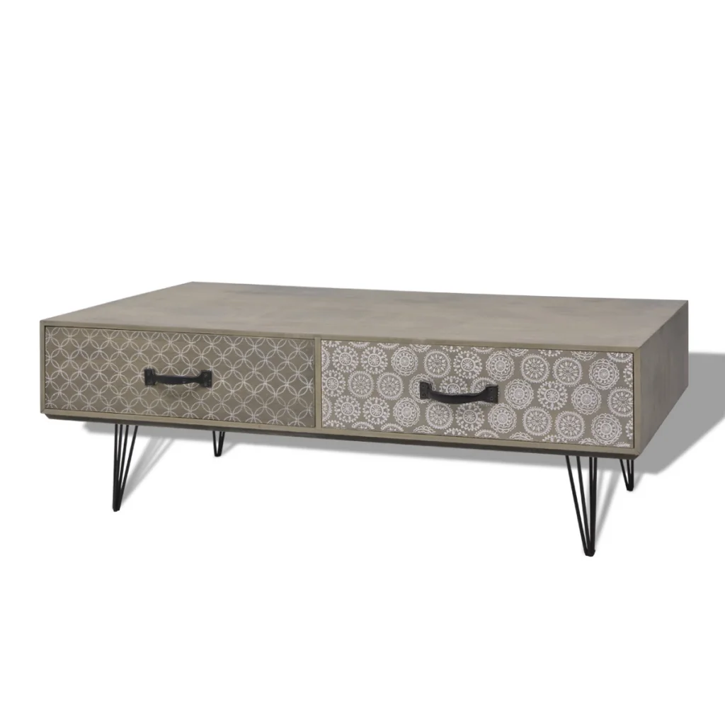 IKAYAA Retro Design Coffee Table With 4 Drawers 100x60x35 cm Tea Coffee Table with elegant decorative pattern ES FR Stock