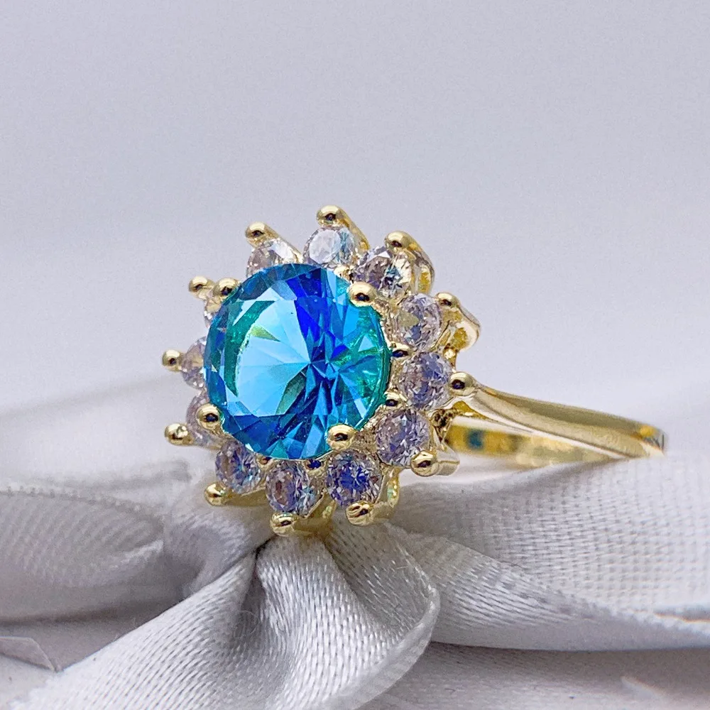 Anillos plata 925 para mujer модный тренд голубой цветок циркон очарование круглое Женское