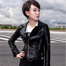 Высокое качество Босоножки из искусственной pu кожи новая осенняя и зимняя куртка Для женщин тонкий заклепки, застежка-молния панк, искусственная кожа короткая женская куртка 4XL