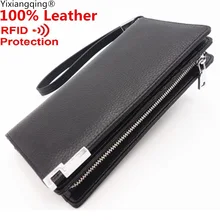 Leather Brand Men Wallets Male RFID Blocking Slim Wallet Long Genuine Leather Brand Purse First Layer Cowhide Men Clutch Men bag