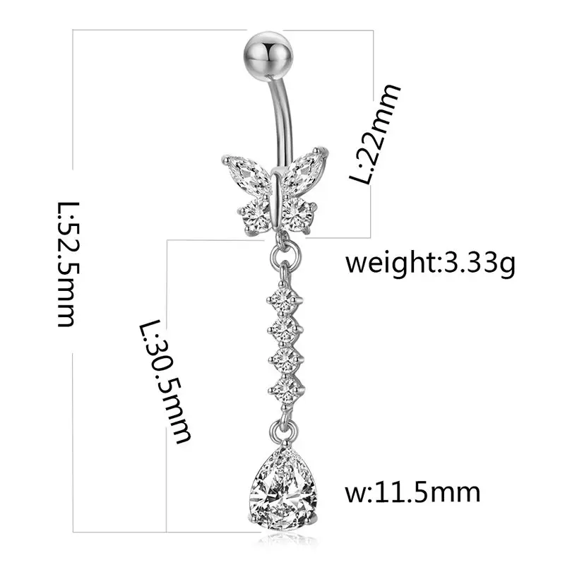 Hot Statement Hollow Double Heart Gold Surgical Steel Piercing Body Jewelry Sexy Crystal Zircon Pendant Belly Button Rings