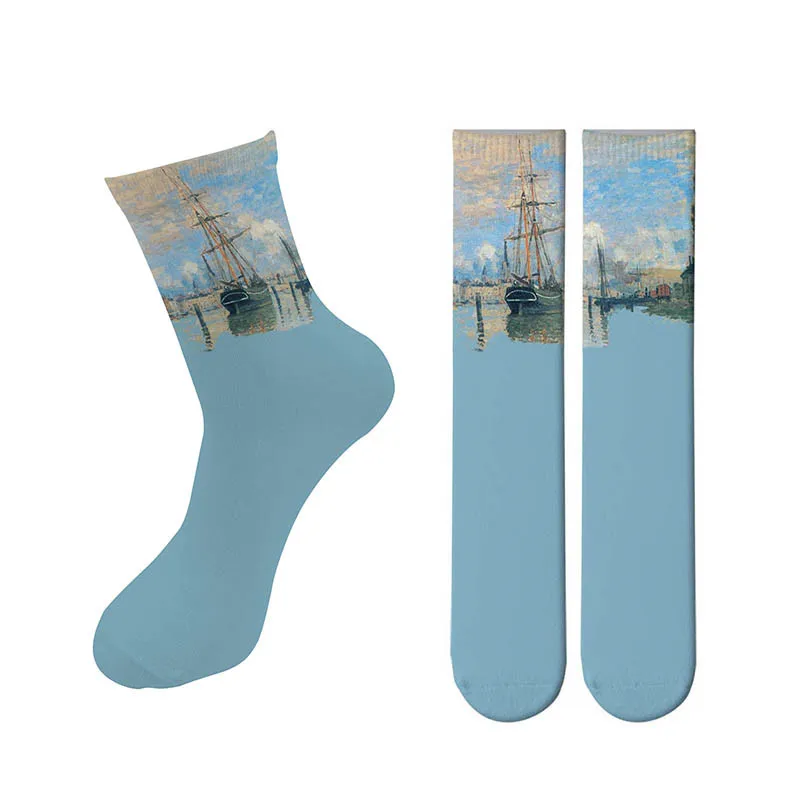 

2019 Happy Mens Crew Socks 2019 Summer Cotton Printed Women funny Socks Retro painting Monla Lisa Art Long Socks 6S-ZWL02