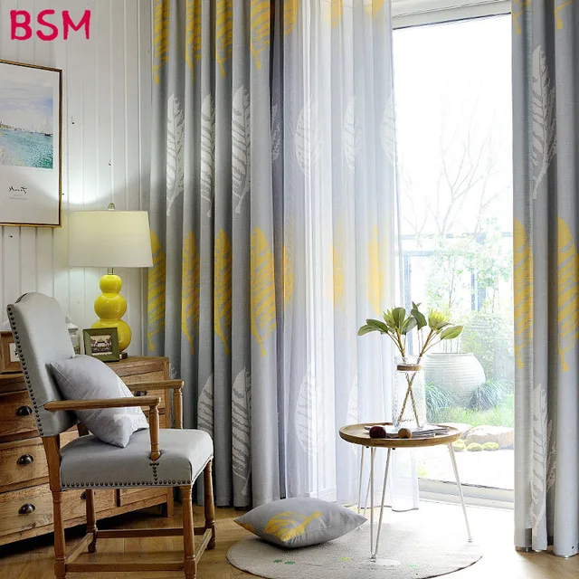 Modern Curtain Living Room Bedroom Shade Leaf D For Hotel Modern Curtain Living Room Bedroom Shade Leaf D For Hotel Curtains Leaves Gray Yellow Custom Made