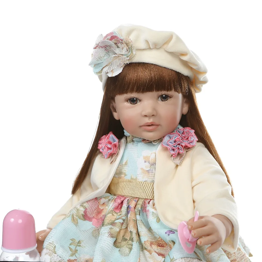 NPK большой размер 60 см reborn для маленьких девочек Реалистичная кукла bebe reborn длинные прямые коричнево-красные волосы 6 месяцев настоящая кукла-младенец