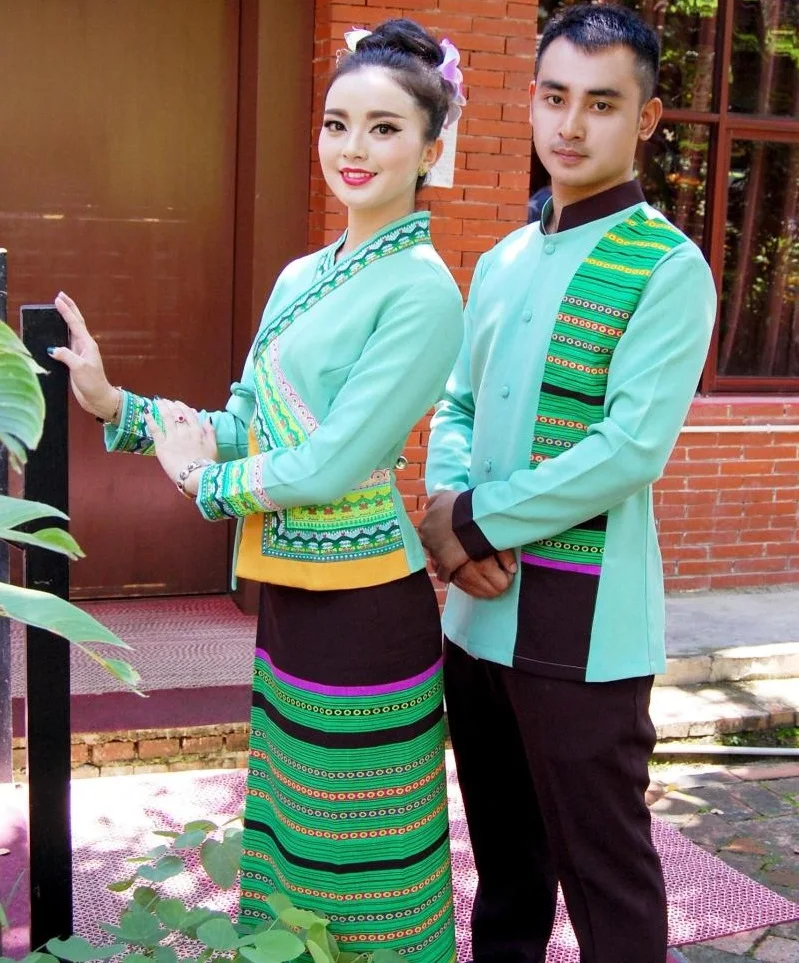 Таиланд Вьетнам Лаоса Burma Вьетнам традиционных Стиль Ресторан отеля официант рабочая одежда комплект Юго-Восточной Азии платье костюмы