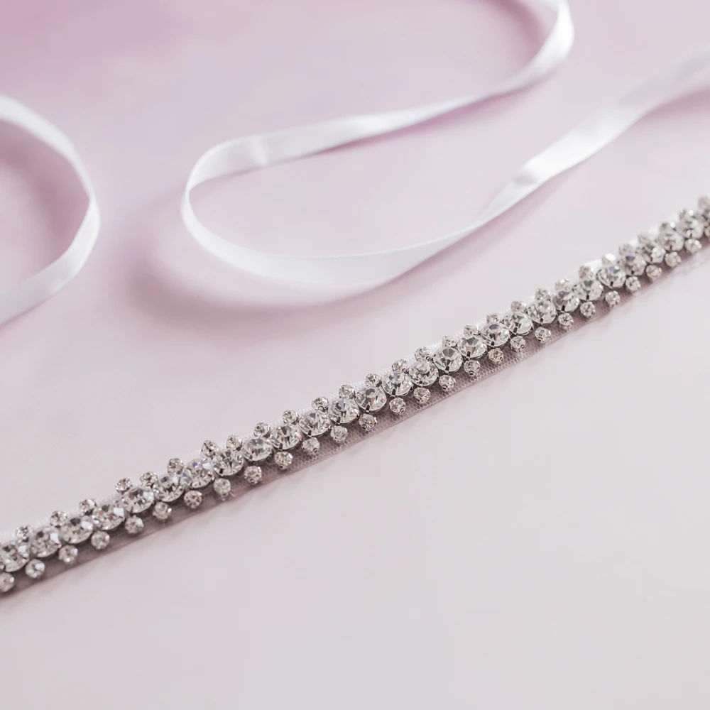 

Simple Crystal Bridal Belt Silver Beaded Sash For Wedding Dress Handmade Wedding Accessories