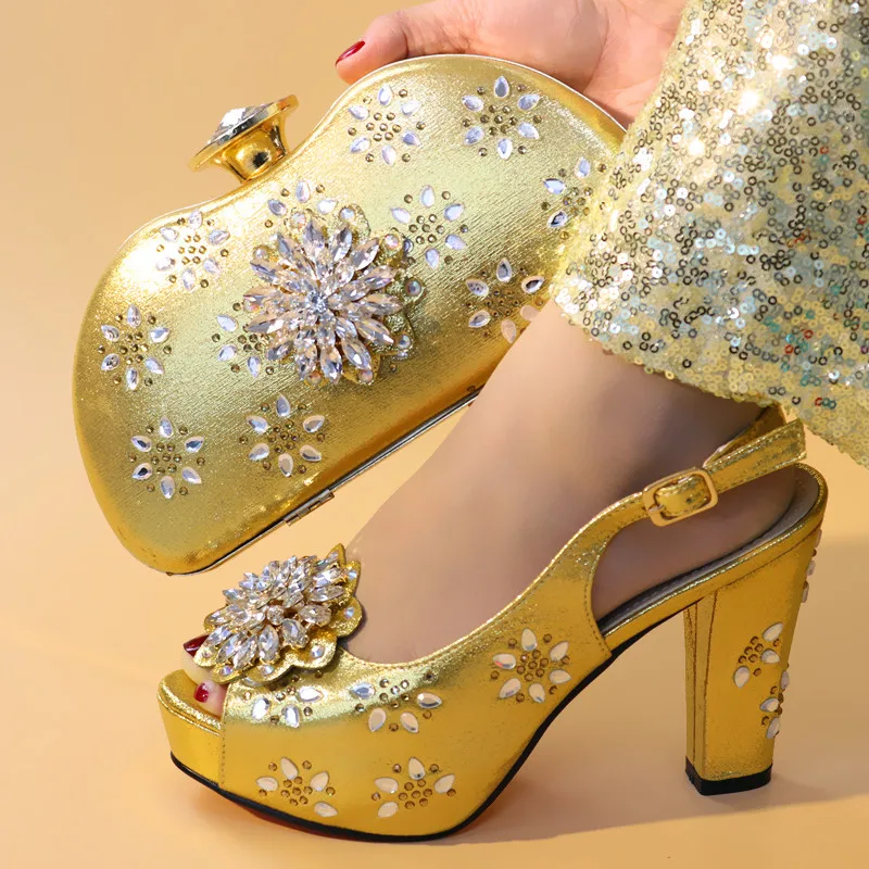 

New Arrival Ladies Italian Shoes and Bag Set Decorated with Rhinestone Woman Italian Shoes and Bags Set High Heels Women Pumps