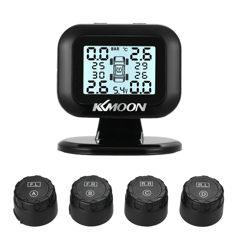 KKmoon Mini TPMS система контроля давления в шинах Беспроводная в реальном времени солнечная энергия жк-дисплей 4 внешних датчика функция сигнализации