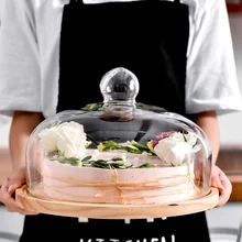 Вращающаяся стеклянная Прозрачная крышка Фруктовая тарелка послеобеденный чай Крышка для торта деревянная крышка West Point поднос тарелка для торта десертная тарелка