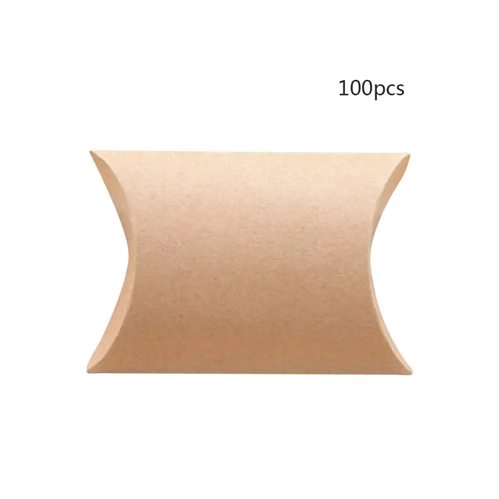 100pcs Favor Candy Box Gift Bag Craft Paper Pillow Shape Wedding Favor Gift Boxes Party Box Bags Eco-friendly kraft promotion - Цвет: Хаки