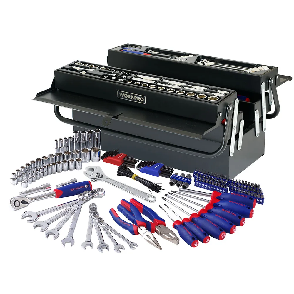 Goede WORKPRO 183 st Tool Set Thuis Tool Kits Monteur Tool Set Schroevendraaier Ratel Steeksleutel Set Sockets Tang