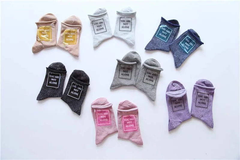 [WPLOIKJD] забавные носки в Корейском стиле с надписью «ты не один», креативные блестящие женские носки в стиле Харадзюку, Calcetines Mujer Divertidos