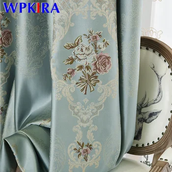 

Europe Luxury Blue Blackout Curtain For Bedroom Smooth fabric Window Drapes Embroidered Tulle For Living Room Balcony AD054D3
