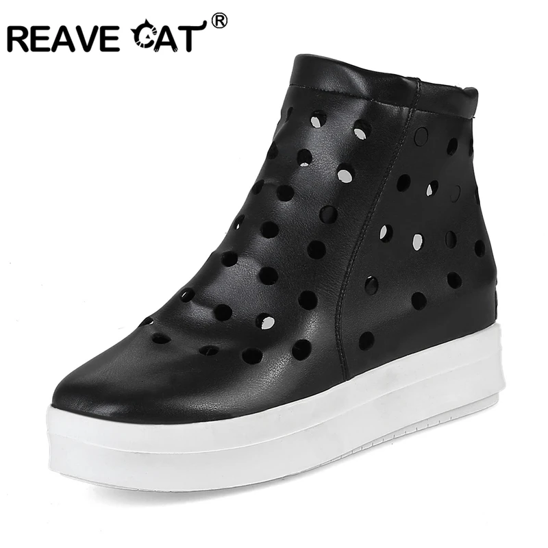 

REAVE CAT Women shoes Height Increasing sandals Ladies Zip Ankle Casual Round Toe women's summer boots A744