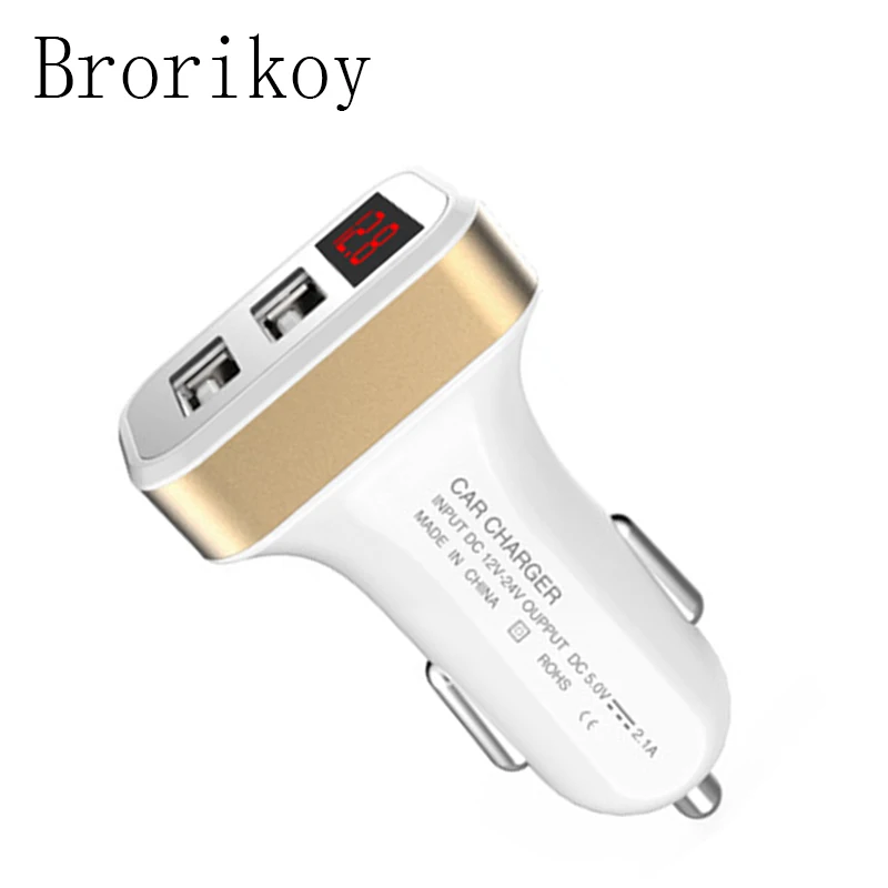 

Car Charger Quick Charge Dual USB for iPhone Samsung Adapter Device LCD Digital Display Mobile Phone 2.1A Car-Charger