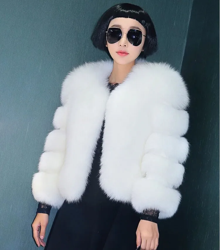 Зимнее пальто из искусственного меха, куртка из искусственного меха лисы, новая модная Шуба с круглым вырезом размера плюс