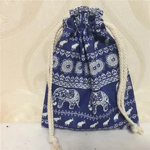 Yile вручную из хлопка и льна с кулиской многоцелевой Организатор мешок подарка слон голубого цвета с цветочным рисунком, 8123 г