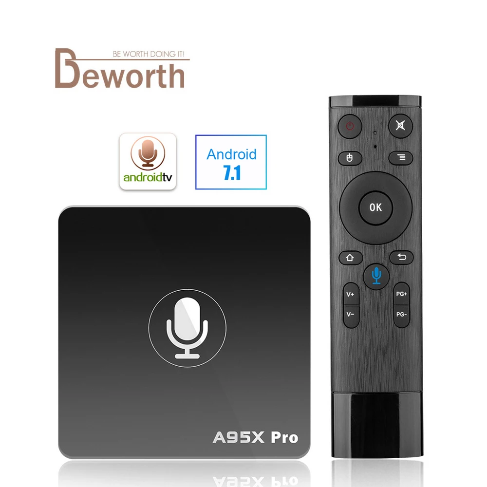 

Google Voice Control Android TV 7.1 OS Amlogic S905W 2GB 16GB Streaming Set Top Box Google Player Store Remote Stalker A95X Pro