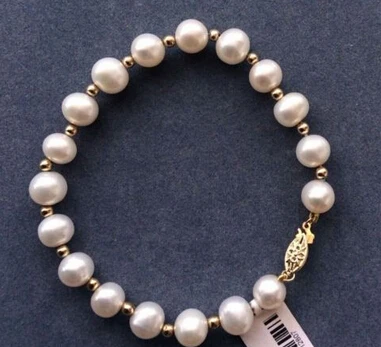 

002016 NEW NATURAL 8-9MM SOUTH SEA GENUINE WHITE PEARL BRACELET 14KGP