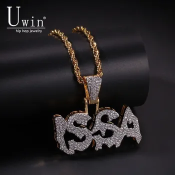 

Uwin Letter ISSA Pendant Cubic Zirconia Micro Paved CZ Bling Iced Out Cool Charm Necklace For Men Jewelry