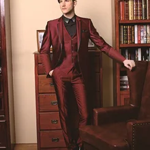 Индивидуальный утренний стиль смокинг для жениха бордовый шафер жених мужские свадебные костюмы жениха фрак(куртка+ брюки+ галстук+ жилет